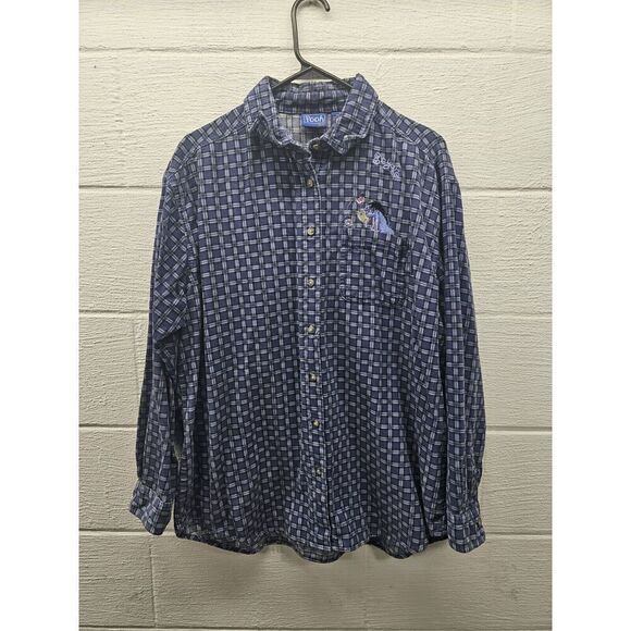 Vintage Disney Pooh Eeyore Womens Long Sleeve Button Shirt Plaid Corduroy Large - Picture 1 of 6